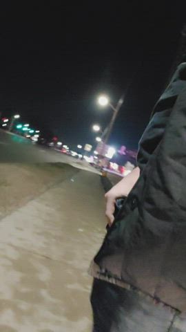 Quick flash by six lanes of traffic and a lot of businesses, it was dark so someone