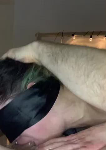 big dick blindfolded deepthroat gagging sloppy gif