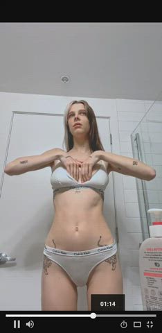 big tits brunette stripping tits gif