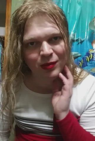 Cute blonde with red lipstick politely asks if she can blow you? <3