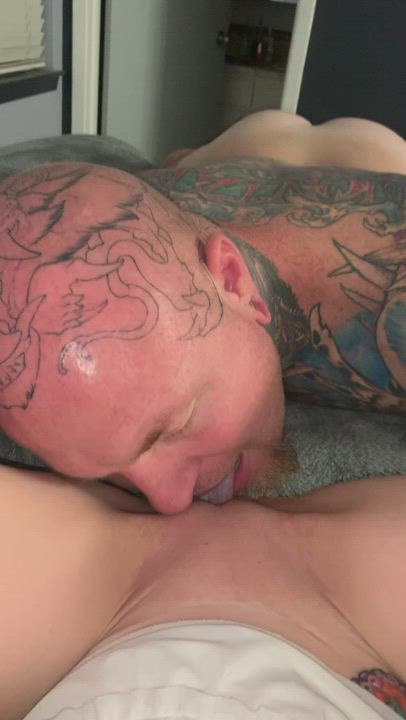 Absolutely love the view of his new tattoo when he eats my pussy! 😍 [F][M]