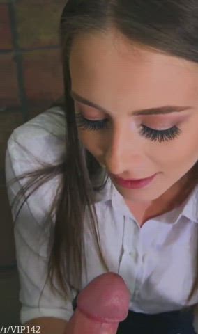 blowjob brown eyes close up deepthroat gif