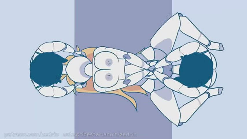 animation ass big dick big tits cum monster girl rule34 spitroast threesome gif