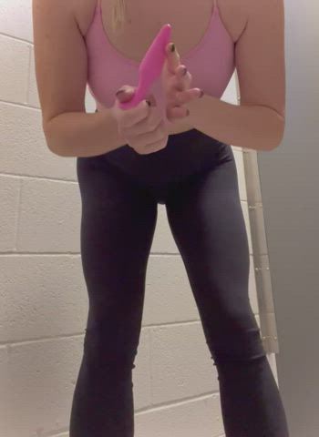 Trying to be quick with this soft pink plug in the locker room. Can you see it through
