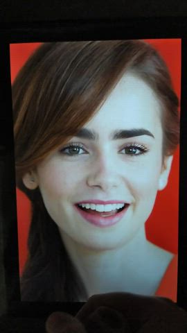 brunette celebrity cum cumshot facial lily collins smile tribute gif