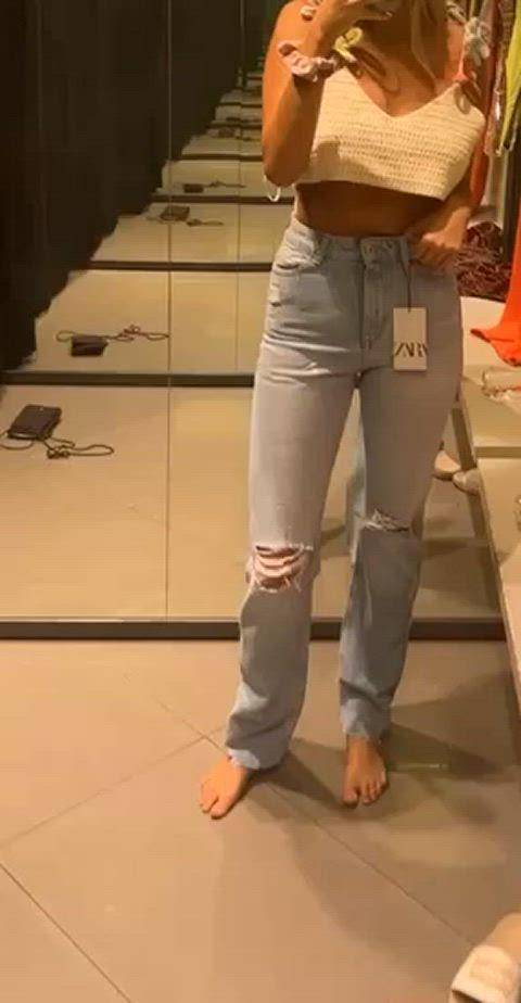 amateur babe blonde cute dressing room huge tits tits gif