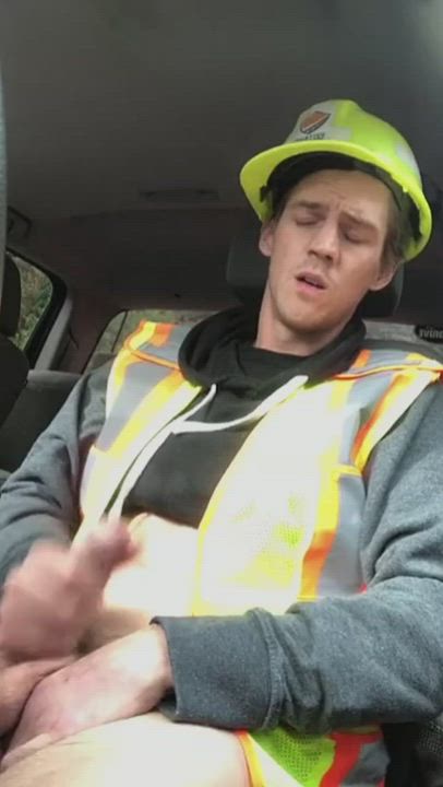In his car