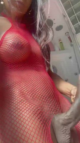 BBC Big Dick Busty Ebony Masturbating Solo T-Girl Trans gif