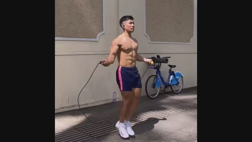Jumping rope, jiggling pecs