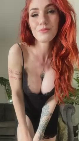 erect nipples eye contact grabbing huge tits lingerie mom redhead shaved pussy strip