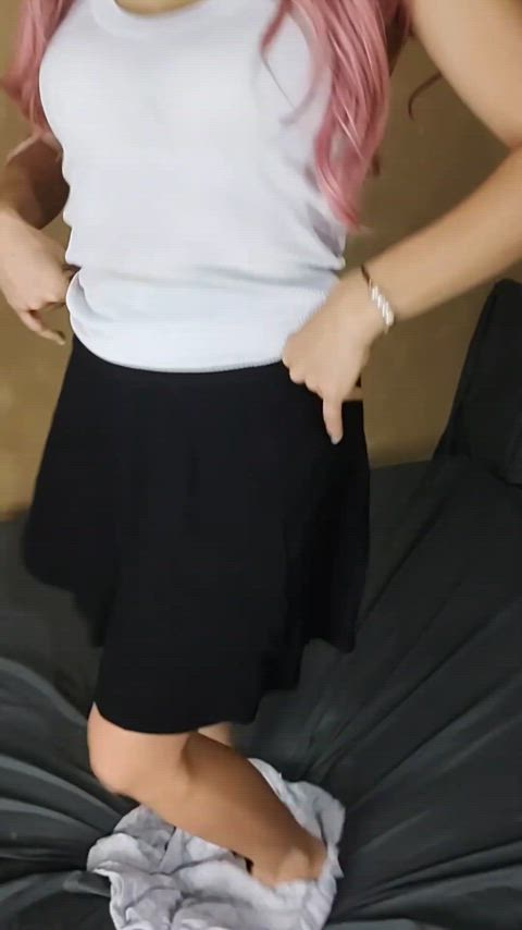 amateur latina milf petite pussy skirt solo undressing gif