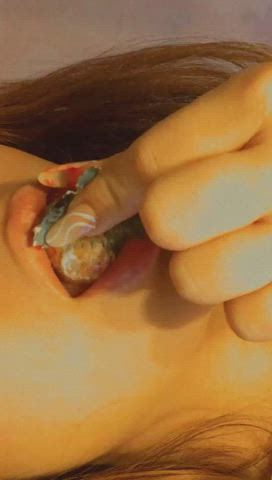 camgirl creampie eating creamy latina licking lips sensual tongue fetish webcam gif