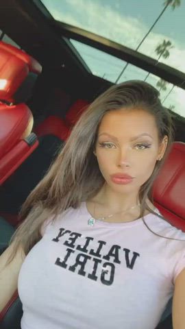Braless Brunette Car gif