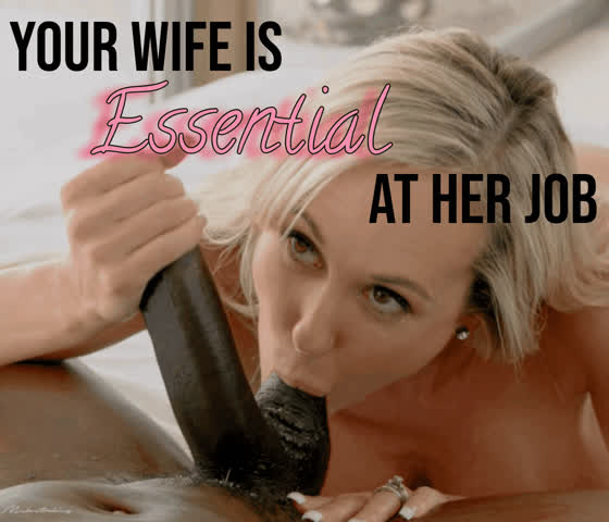 bbc ball worship balls sucking blonde caption hotwife interracial gif