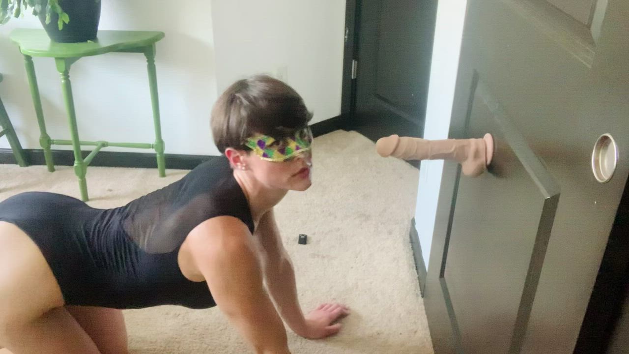 Balls Sucking Blowjob Bodysuit Dildo Mask Sloppy gif
