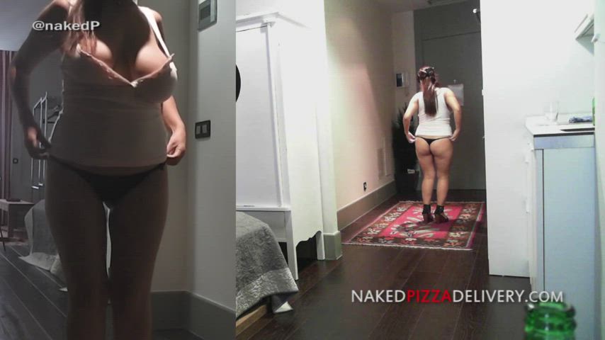 Big Tits Delivery Downblouse Flashing Natural Tits Thong gif