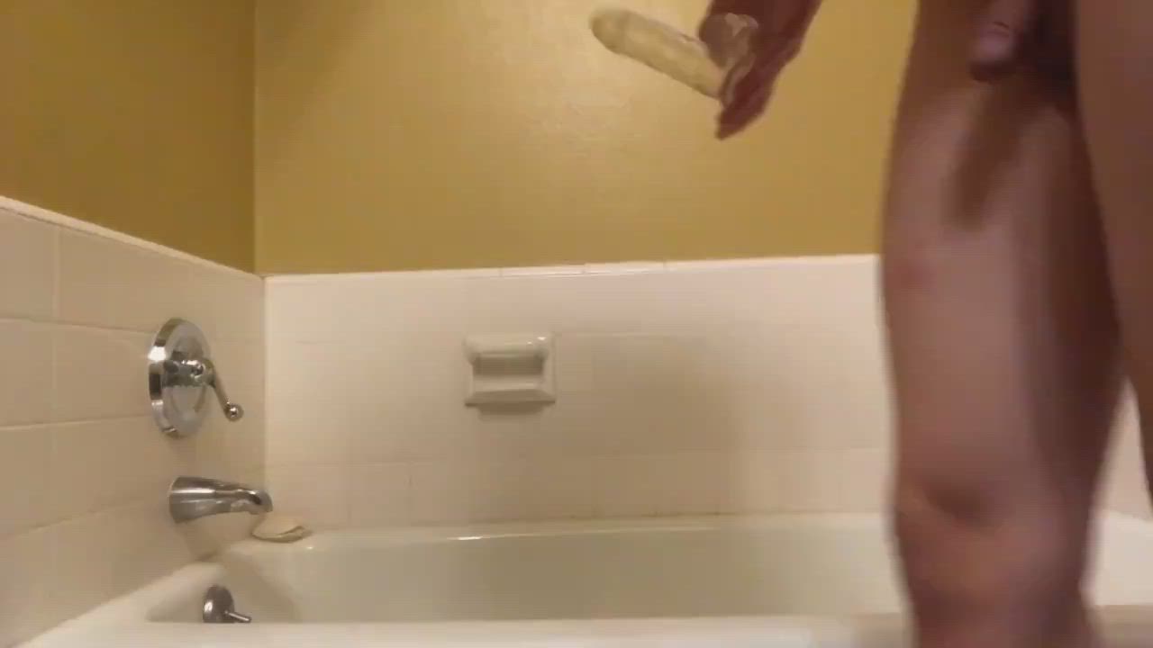Dildo play in bathroom