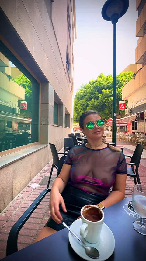 Sitting in my sheer top having an afternoon coffee