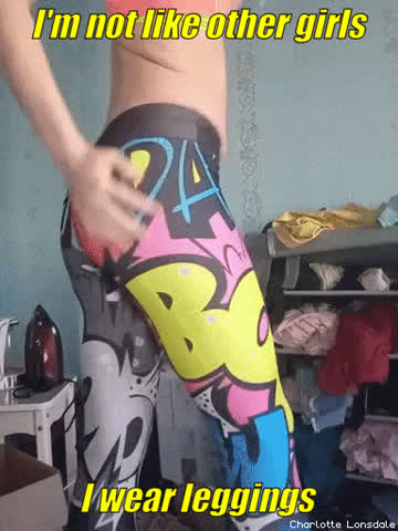 Ass Caption Leggings Masturbating Small Tits T-Girl Trans gif