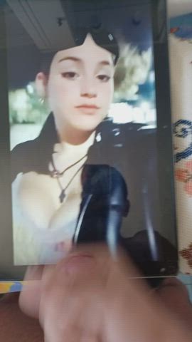 Cum tribute on big titted slut. Dm me if you can also cum for her( Not this pic)