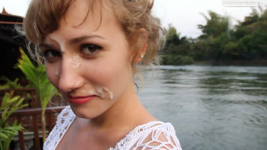 Public Facial Cum Cute Blonde Outdoor Exhibitionist Exhibitionism gif