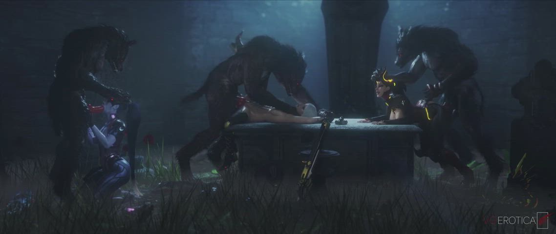 Widowmaker, Ashe and Mercy werewolf night (VGErotica)