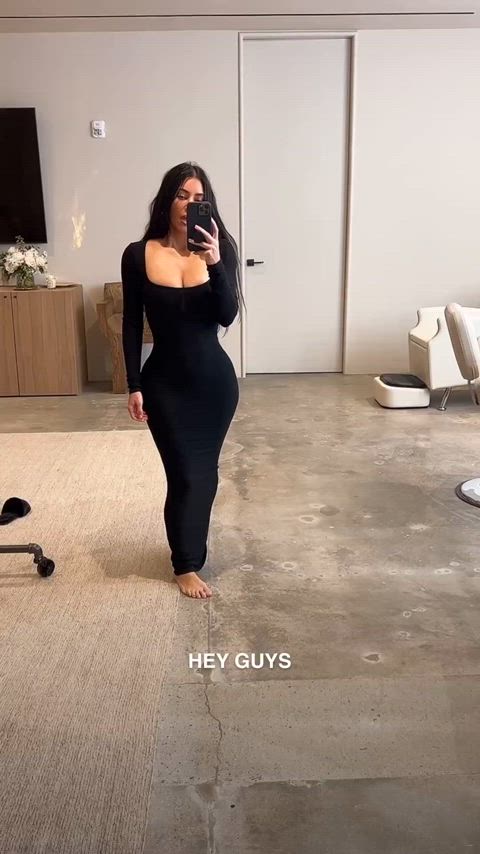 big tits brunette celebrity cleavage fake tits kim kardashian thick gif