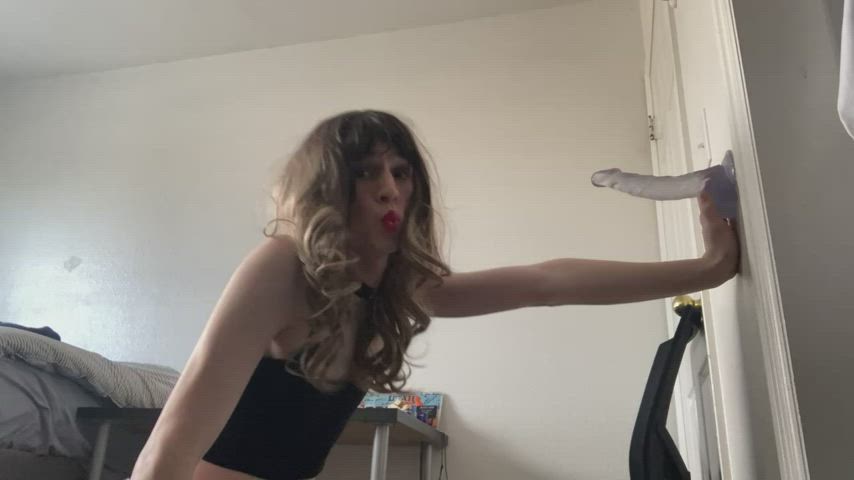 blowjob crossdressing dildo femboy jean shorts sissy slut gif