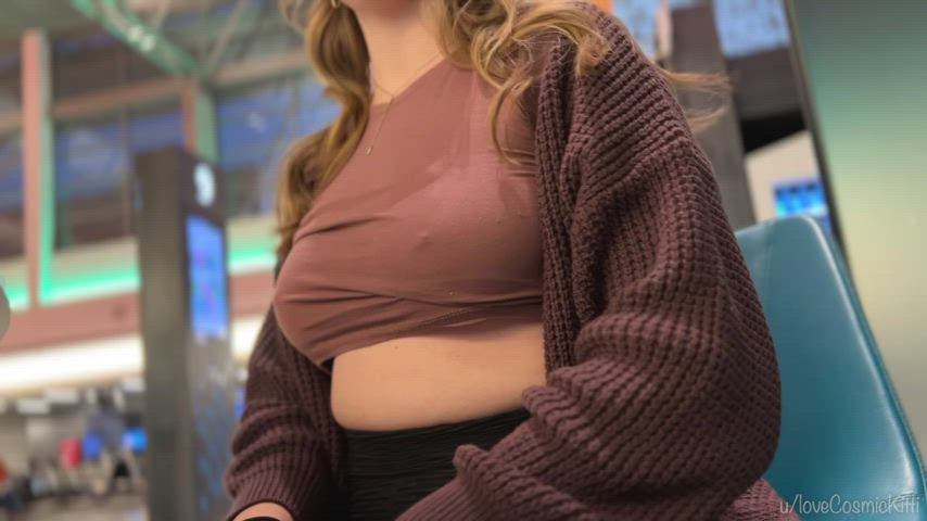 babe big tits blonde boobs braless hotwife pokies public tits underboob gif