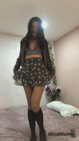 Peeling my red panties out of my skirt
