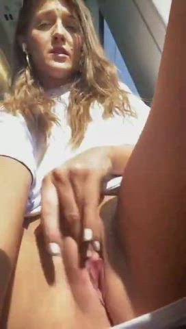 Bus Exhibitionist Masturbating Outdoor Pussy Pussy Lips Pussy Spread gif