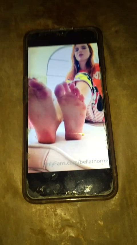 bella thorne cum on feet cumshot feet fetish gif