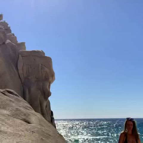 beach jiggling micro bikini teacher gif