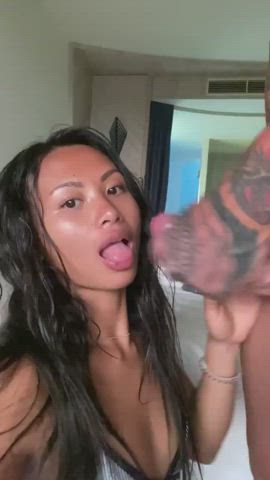 Asian Blowjob Handjob Spit gif