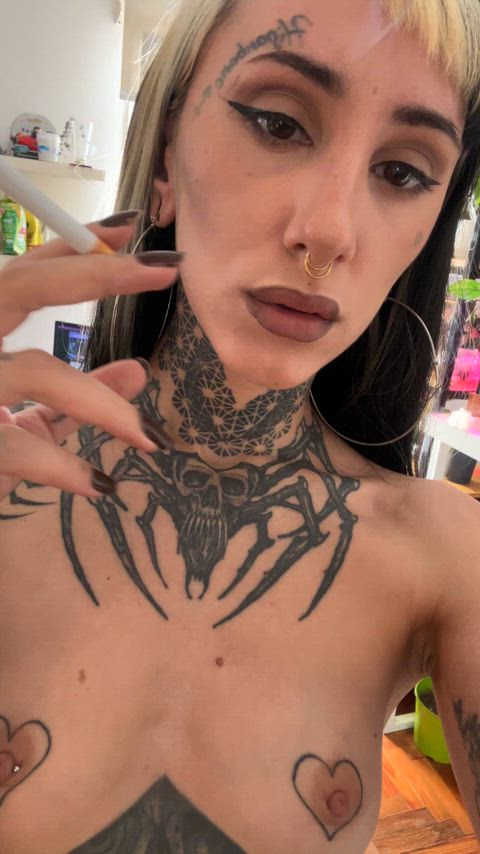 amateur fetish lipstick fetish natural tits nude small tits smoking tattoo tits gif