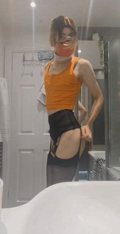 Chastity Cute Dancing Sissy Stockings Suspenders Tease gif