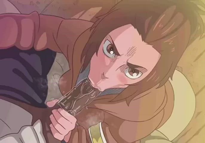 anime bbc blowjob eye contact hentai gif