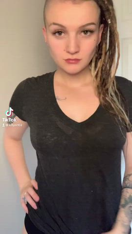 Natural Tits Nipple Piercing Tattoo gif
