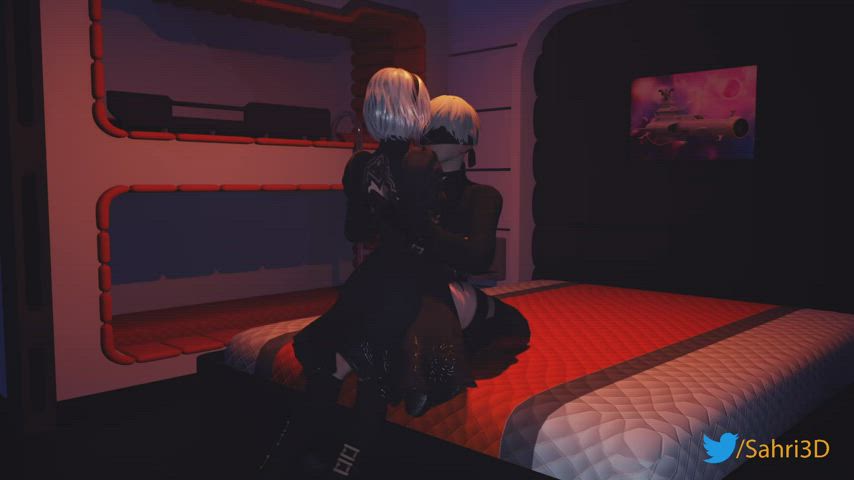 3d animation cowgirl kissing moaning nsfw natural riding rule34 white hair gif