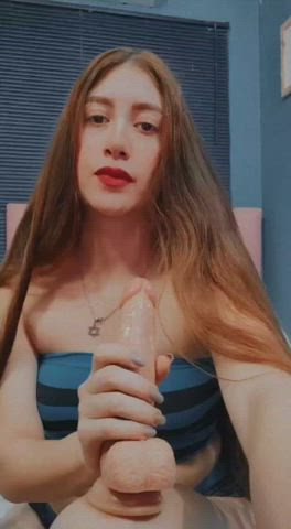 Blowjob College Dildo Erotic Latina Lips Long Hair Saliva Sucking gif