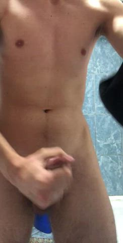 Cumming right before hopping in the shower.