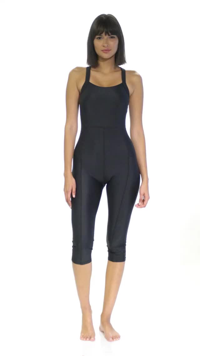 Sporti Active Solid One Piece Cropped Swim Unitard