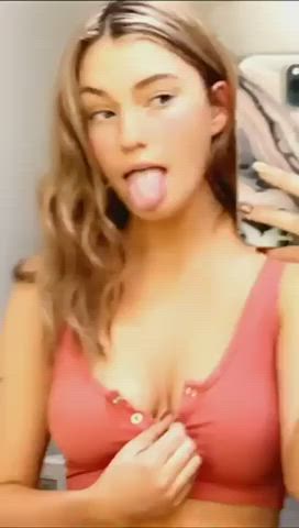 Areolas Big Tits Flashing Long Hair Long Tongue Natural Tits Nipples Sensual Smile