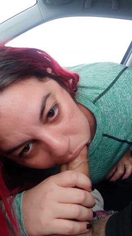 Thanking him for driving on the road trip with that mouth. Some cum slips out, but