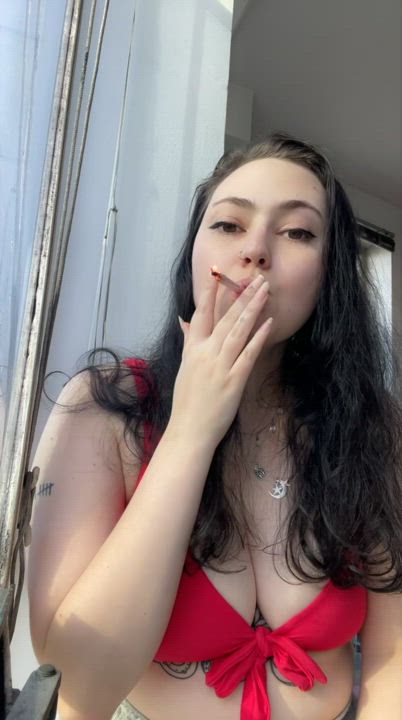Big Tits Bikini Smoking gif