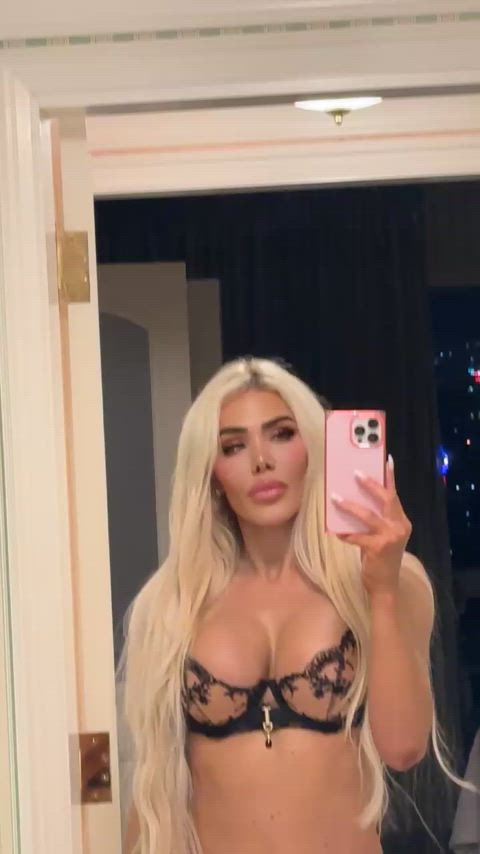 blonde lingerie mirror gif