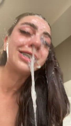 cumshot spit white girl gif