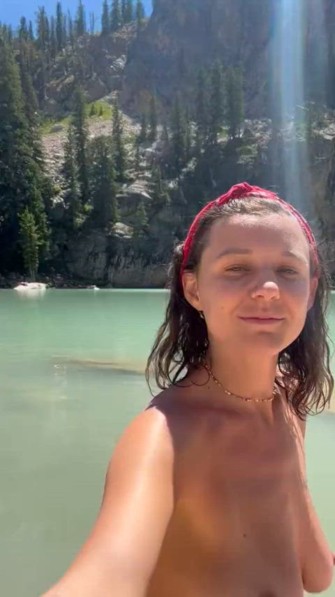 amateur beach natural tits nude nudist public selfie tits gif