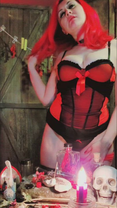 Curvy Goth Lingerie Redhead gif