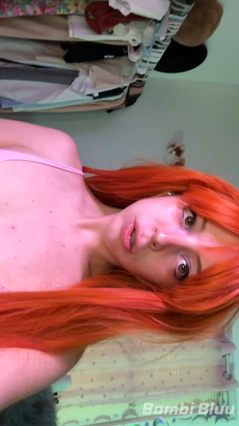close up drool drooling egirl orgasm redhead sloppy spit teen tongue fetish gif